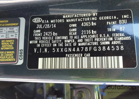 2015 Kia Optima Ex z USA, uszkodzony, nr VIN 5XXGN4A78FG384538